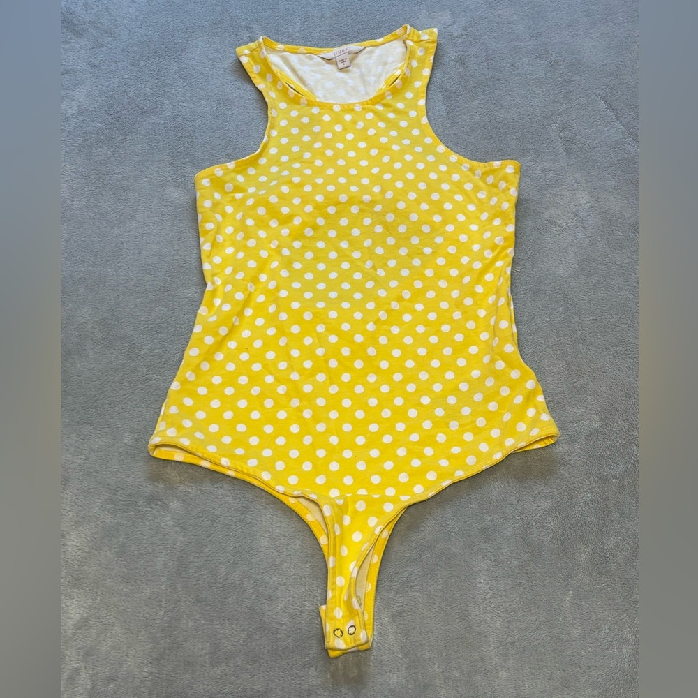 Guess Yellow Polka Dot Open Back Bodysuit